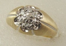 14 karat man's diamond ring 14K yellow white gold .25 carat diamond cluster ring
