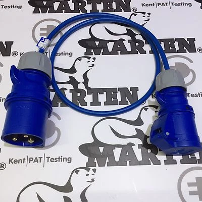 Marten® 230V Adapter 32a Plug to 16a Coupler Socket 1 Meter Lead Blue Cable