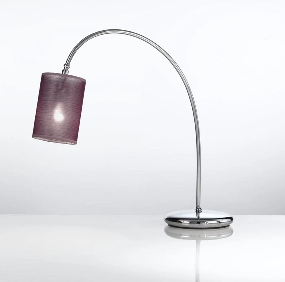 Lampe De Chevet Luminaire Classique Chromé Avec Abat-Jour Violet - Photo 1/1