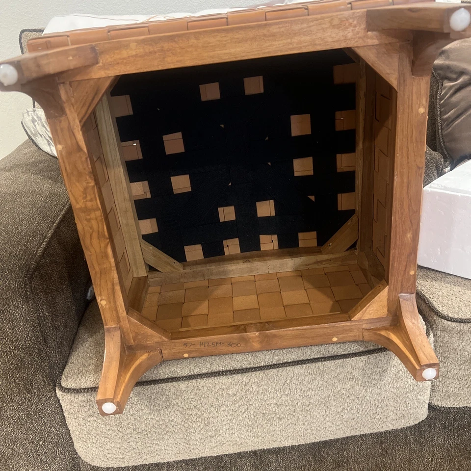 Canyon Oasis World Traveler Genuine Leather & Teak Wood Stool Chair Foot Rest - Image 4 of 4