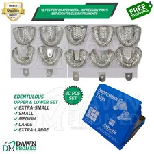 10 Pcs Perforated Metal Dental Impression Trays Set Edentulous Instruments