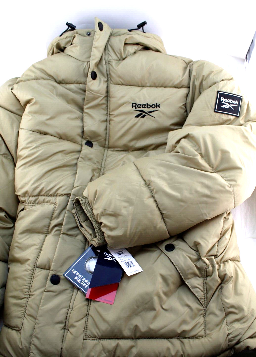 New REEBOK Size Large Sand Color Men's Quilted Puffer Hooded Jacket RETAIL $165 thumbnail 9