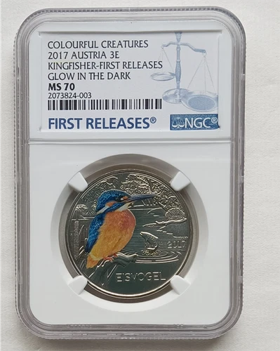 COLOURFUL CREATURES 2017 AUSTRIA 3E KINGFISHER-FIRST RELEASES  NGC MS 70