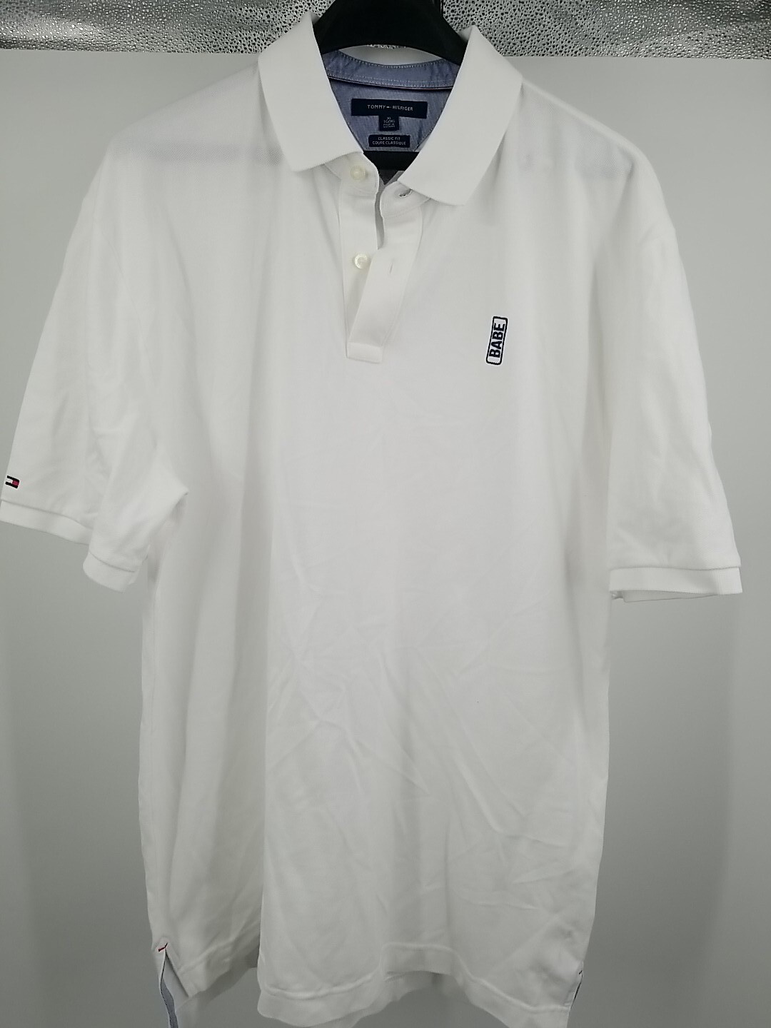 Tommy Hilfiger Classic Fit Short Sleeve Polo Shirt XL White Embroidered Babe Design