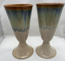 2 Chalice style vases/cups ceramic glazed  signed by artist Janet Rodriguez