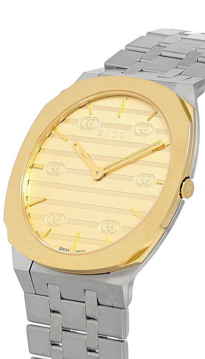 Gucci 25H 34mm QUARTZ GOLD DIAL SS WOMEN'S WATCH YA163403