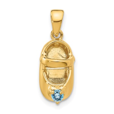 Echt 14kt Gelbgold 3-D Dezember/Kunststein gravierbar Baby Schuh Anhänger
