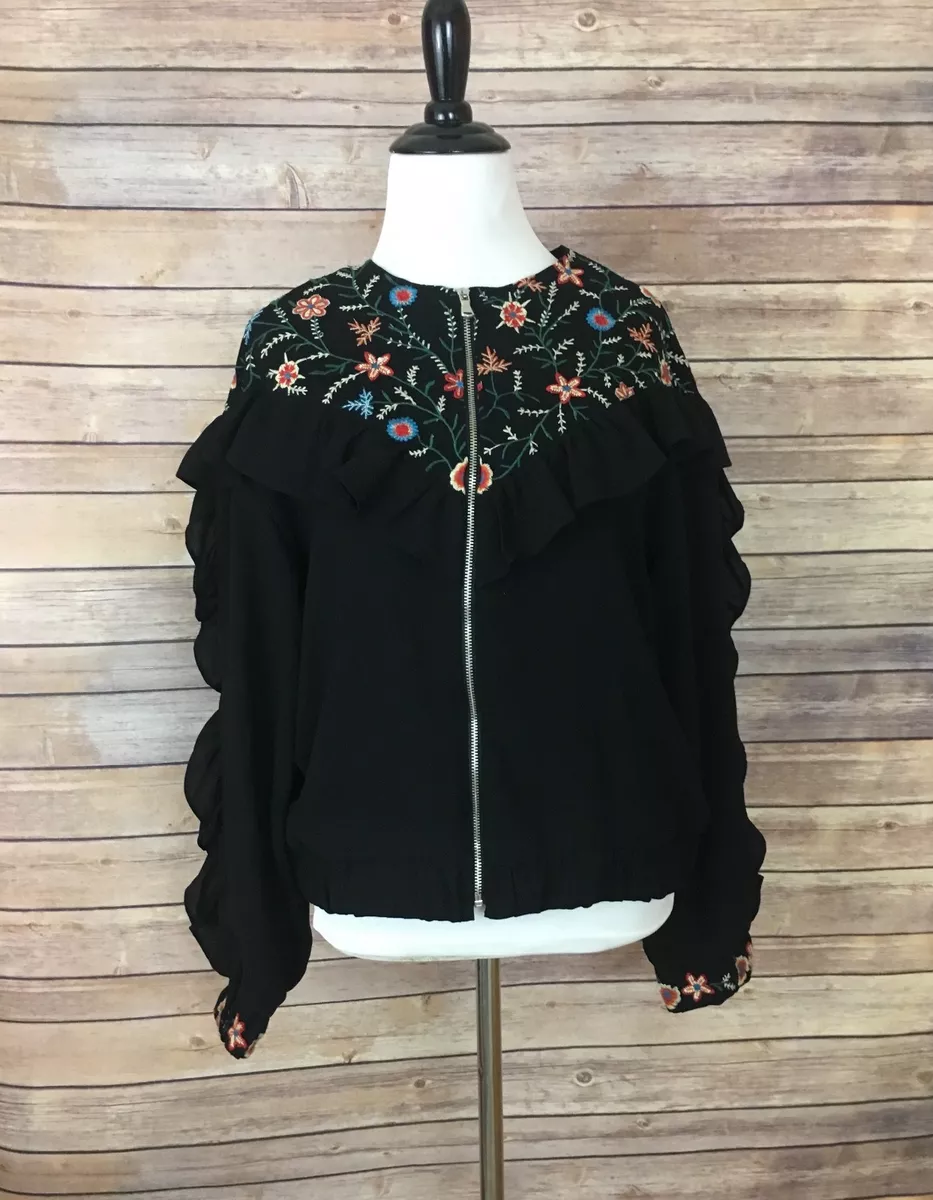 Zara black embroidered jacket cheap