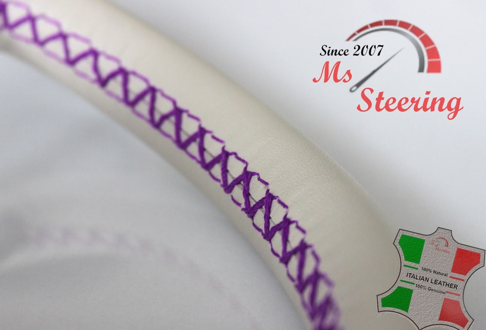 FOR TOYOTA YARIS 07-13 CREAM LEATHER STEERING WHEEL COVER, PURPLE 2 STIT