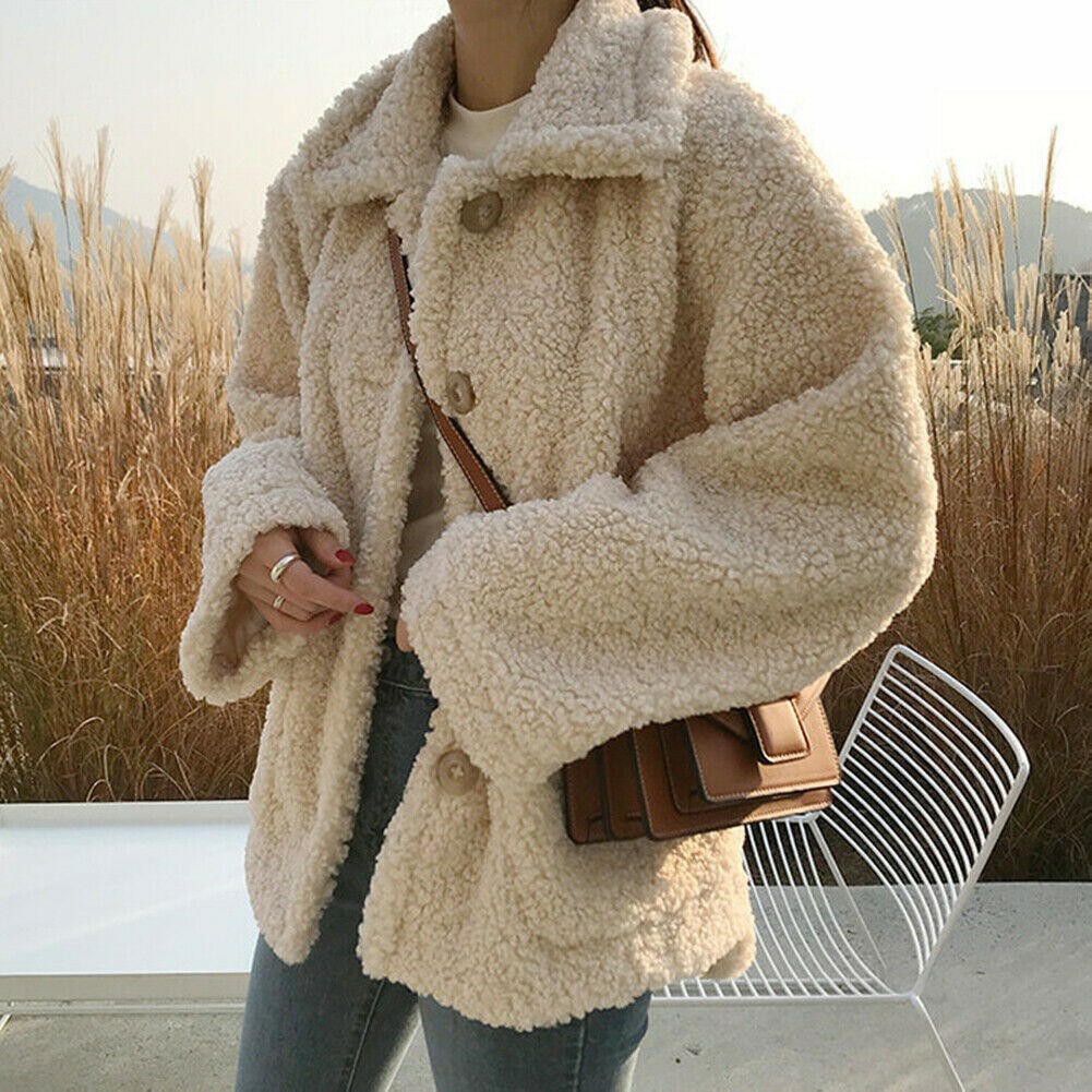 Manteau Polaire Hiver Femme - Couleur Abricot - Coupe Fine - Style Vintage Hippie