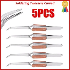 Fiber Grip Tweezers Cross Locking Reverse Action Curved Tip Stainless Steel