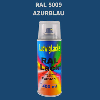 LudwigLacke Spraydosen Autolack - 5x 400ml, RAL 5009 Azurblau, Hochglänzend, Made In Germany