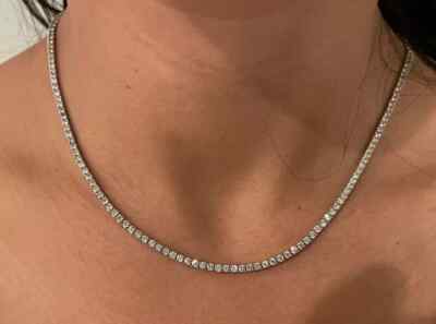10Ct Round Cut Lab-Created Diamond Women's Tennis Necklace 14K White Gold Plated