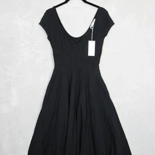 Reformation Dress Size XS Brynn Knit Fit Flare Black Cap Sleeve Midi New NWT