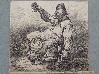 1825 Georgische Kunst Handgemalt Aquarell Signiert Sammelalbum Betrunkener Mann Pub Ale