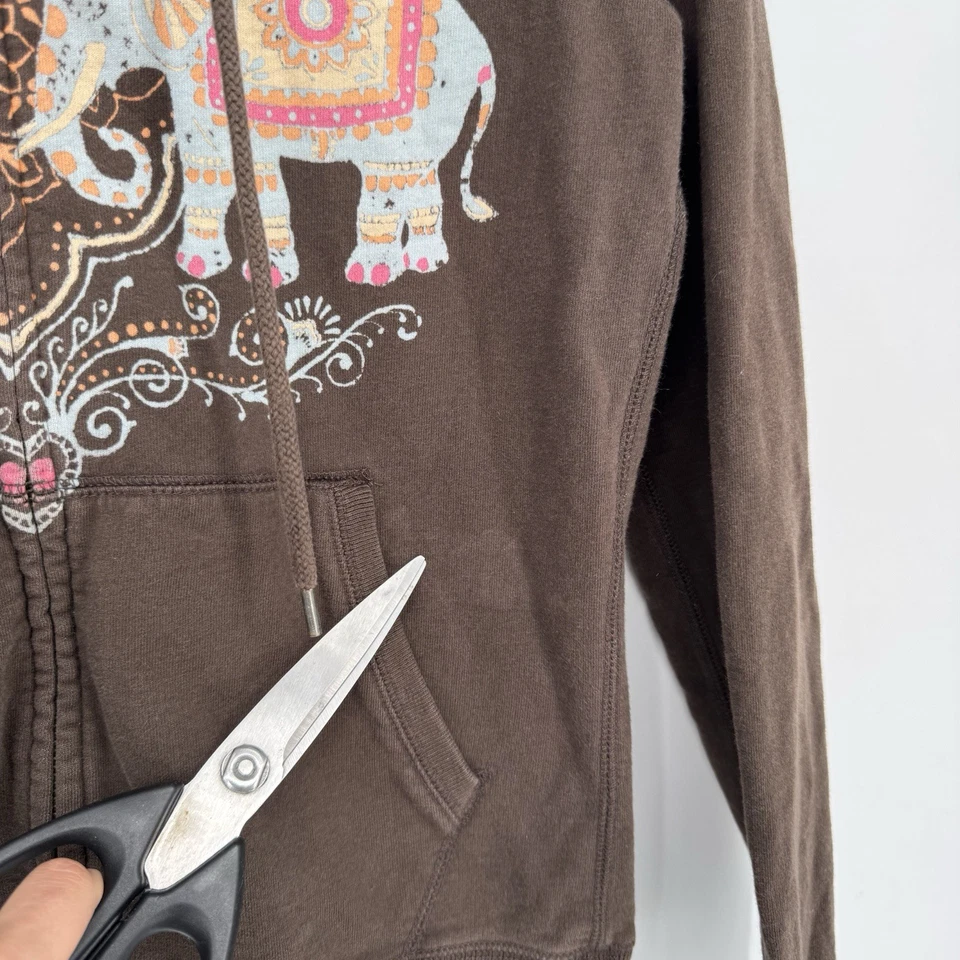 Vintage Lucky Brand Hoodie Women’s Small Brown Elephant Oriental Sweatshirt Y2K - Image 2 of 4