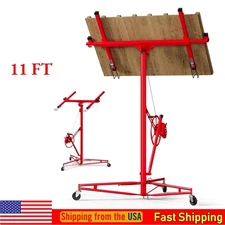 11FT Drywall Lifter Panel Lockable 150lbs Hoist Jack Rolling Caster Construction