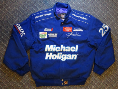 Vintage 90s Nascar JH Design Jacket Large L Jerry Nadeau SIGNED Holigan Racing