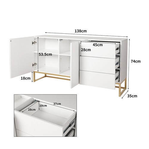 Levede Buffet Sideboard Storage Cabinet Drawers Shelf Kitchen Cupboard Hallway - Picture 7 of 9