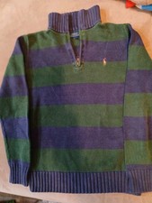 Polo Ralph Lauren Youth Sz L 14-16 quarter zip blue and green stripe sweater