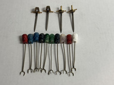 Vtg Lot (14) Hand Carved Stone Tiki Head  & Sword Appetizer Pics Cocktail Forks