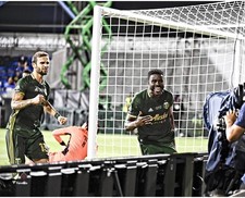 Larrys Mabiala Portland Timbers Unsigned MLS is Back Final Header Goal Photo