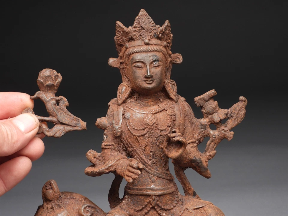 Antique Chinese Qing Period Cast Iron Samantabhadra Buddle on Elephant Statue - Image 3 of 4