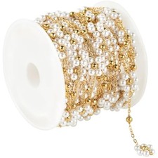 UMAOKANG 9.8 Feet Gold Plated Stainless Steel Chains Bulk White Faux P