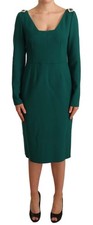 Dolce & Gabbana Green Stretch Crepe Crystal Midi Women's Dress Authentic