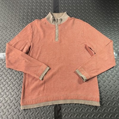 Banana Republic Sweater Mens Large Red Mock Neck Quarter Zip Cotton Pullover