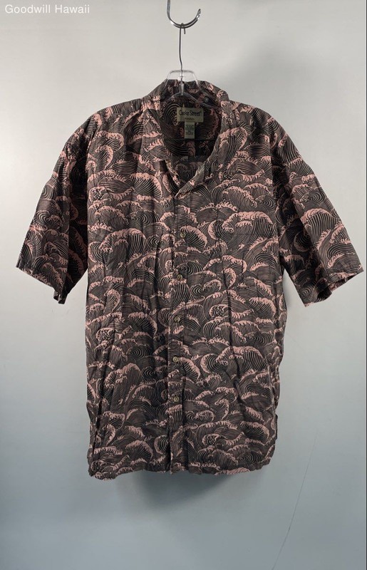Cooke Street Men's Great Wave Hokusai Print Cotton Aloha Shirt Black Pink Sz 2XL