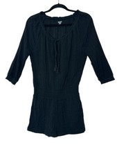 Aerie Romper Women's XS Gauzy Elastic Waist Black Cottage Beach Summer Vacation