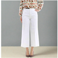 Tory Burch Wide Leg Crop Pant White Jacquard Cotton Womens 27 Culotte