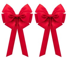 Large Christmas Bow 2 PCS 35.4x17.1 inch Red Velvet for Tree Topper Wreath