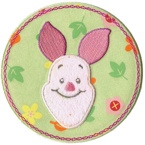 Disney Piglet Head In Flower Circle Embroidered Applique Iron On Patch - Picture 1 of 3