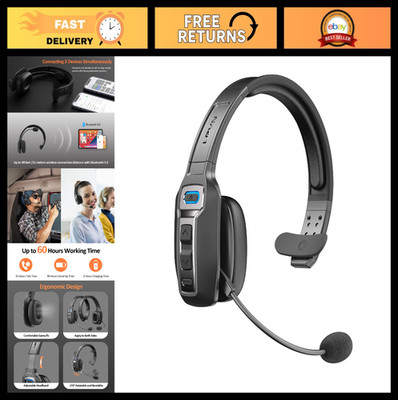 Bluetooth Headset with Microphone, AI Noise Cancelling, Mute Button, 65Hrs Batte