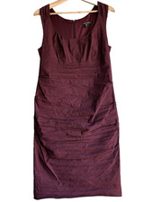 Eileen Fisher Cotton Steel Stitch Dress Cranberry Empire Waist Ruched Sheath 8