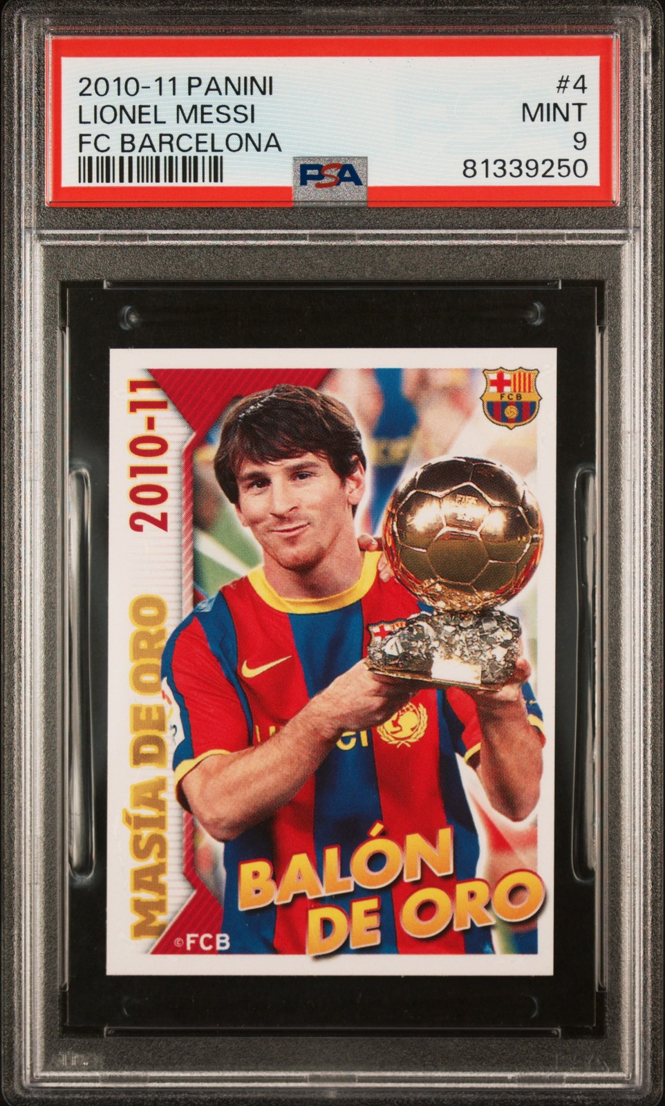 2010-11 PANINI FC BARCELONA #4 LIONEL MESSI PSA 9