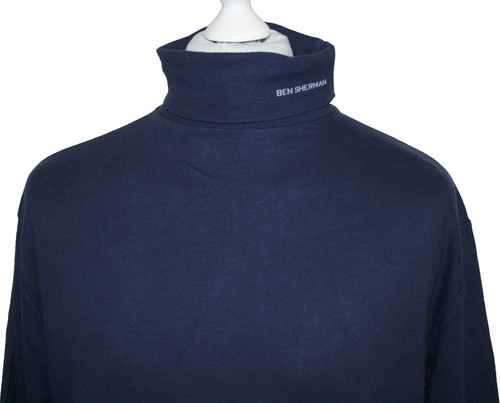 Ben Sherman, Ben Sherman Mens Medium Navy Blue Roll Neck Jersey Top Vintage Long Sleeve