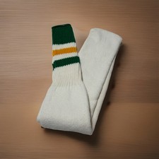 VTG Tube Socks Cushion 80s Acrylic Blend White Green Yellow 24  USA Made OSFA