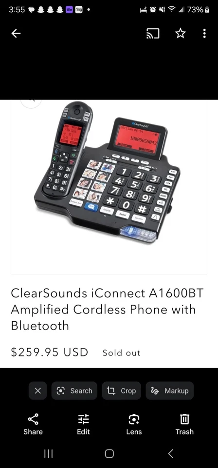 ClearSounds iConnect A1600BT Teléfono Inalámbrico Amplificado Bluetooth Discapacitados Auditivos Foto 2 de 3