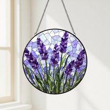 Lavender Flower Stained Glass Suncatcher Purple Floral Window Decor