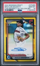 Braylon Doughty 2024 Bowman Draft 1st Auto Yellow Ref /75 Guardians PSA 10 POP 4