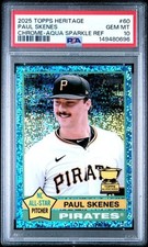 2025 Topps Heritage Paul Skenes #60 Chrome Aqua Sparkle Refractor PSA 10 *POP 1*