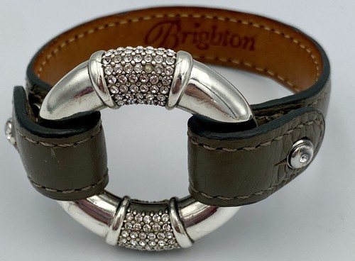 Pulsera Brighton Segovia Arcos Cuero Gris Plata Cristal Centro M/L - Imagen 12 de 17