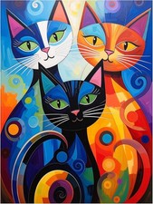 Tile Mural Modern Abstract Colorful Cats Kitchen Bathroom Shower Wall Backsplash