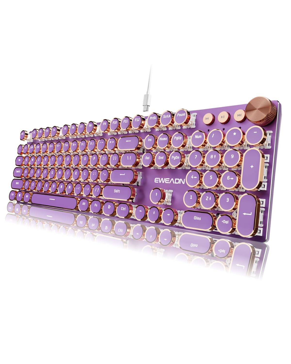 Typewriter Style Mechanical Keyboard, Wired 104 Keys Backlit LED, Pink Switch