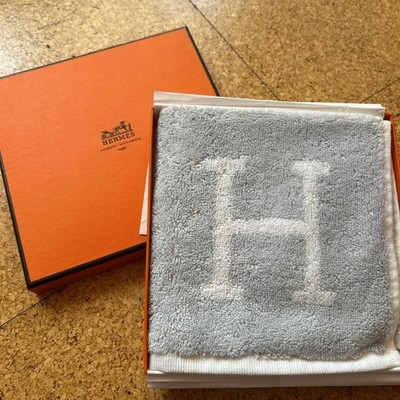 Hermes Gray H Logo Towel Handkerchief