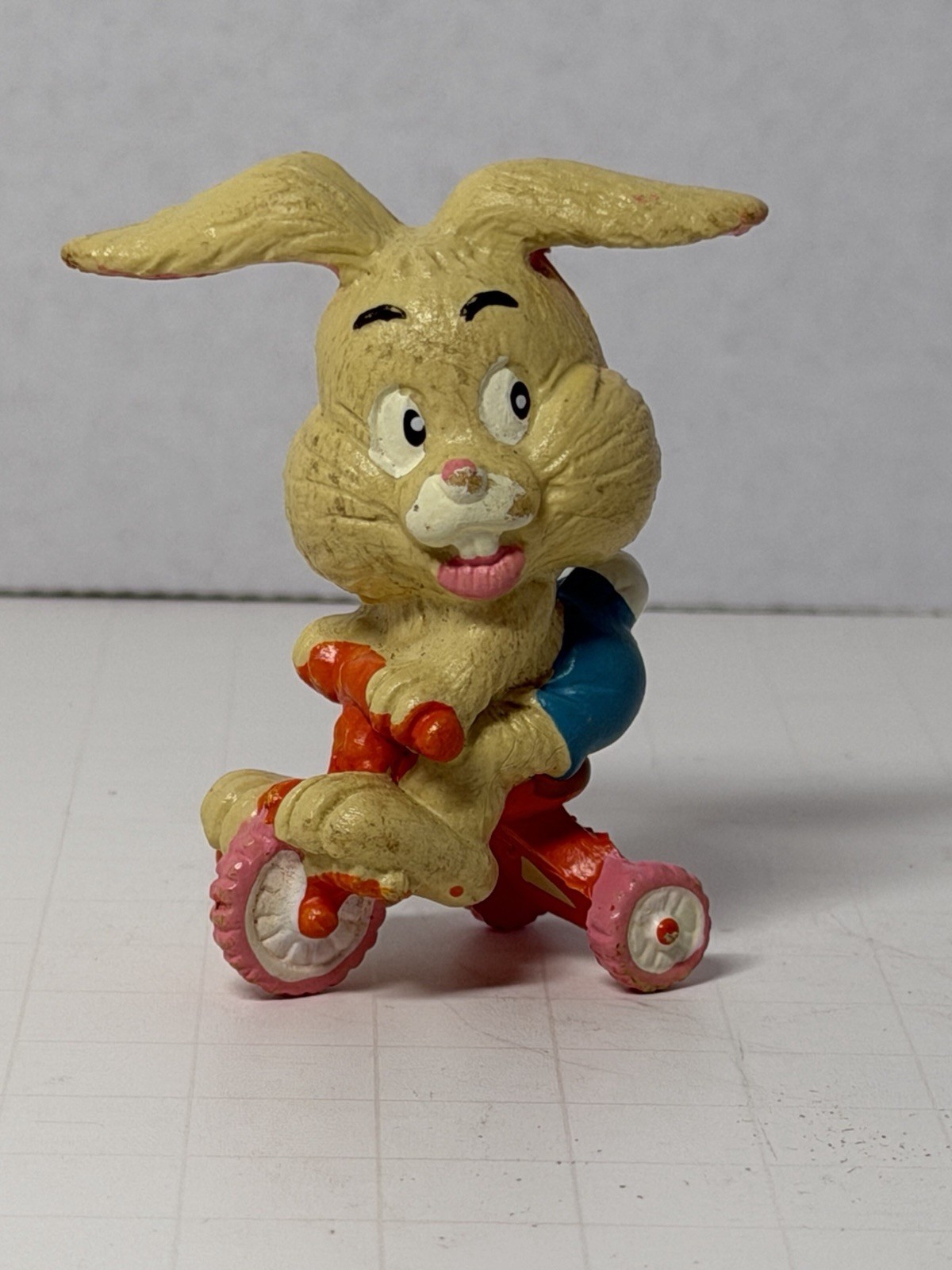Vintage PVC Bunny Rabbit Riding Tricycle Easter Toy - Hong Kong