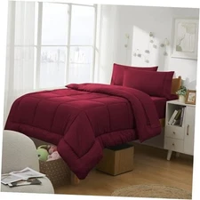 Dorm Room Essentials College Bedding Comforter Set 5 Piece Size Bed in Twin Red